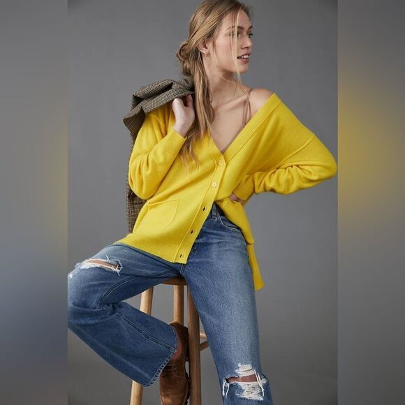 Pilcro Anthropologie Kelly Oversized Cashmere Cardigan XL yellow NWT - Picture 1 of 4
